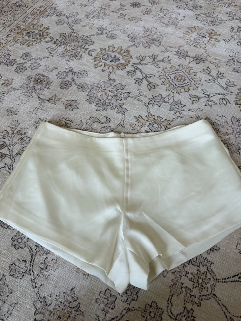 PARKE Cream Satin Mini Shorts